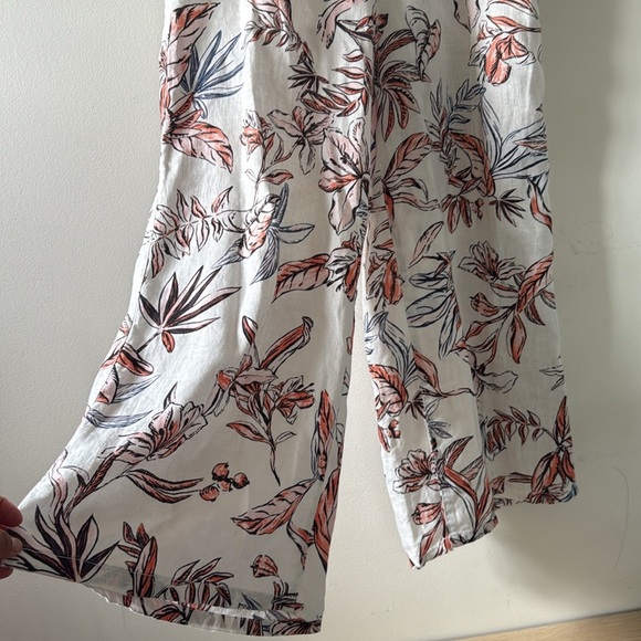TAHARI Women's Cropped Wide-Leg Pants 100% Linen Floral Pattern Pants Sz S - Picture 4 of 12